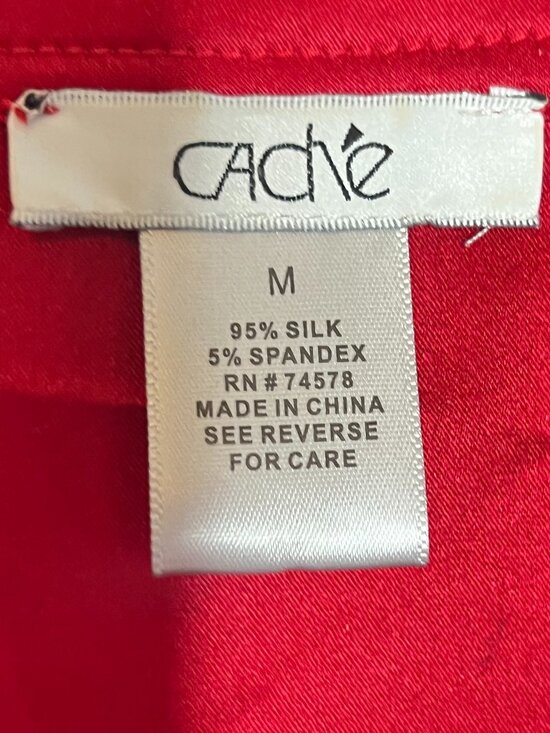 Caché Vintage Red Silk Button Blouse Gold Button Dressy Luxe Holiday Party Top M - Picture 7 of 7